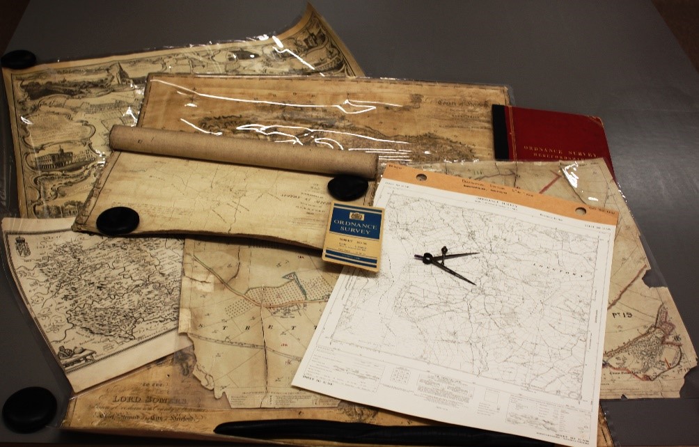 Collection of old maps to illustrate the talk by Rhys Griffiths on "Mapping Herefordshire from Saxton to Google earth" at the FOHA agm 2019