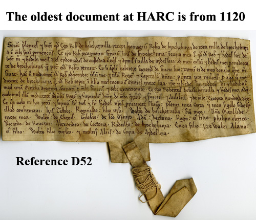 Oldest document in the Herefordshire Archives (ref:D52) c1120